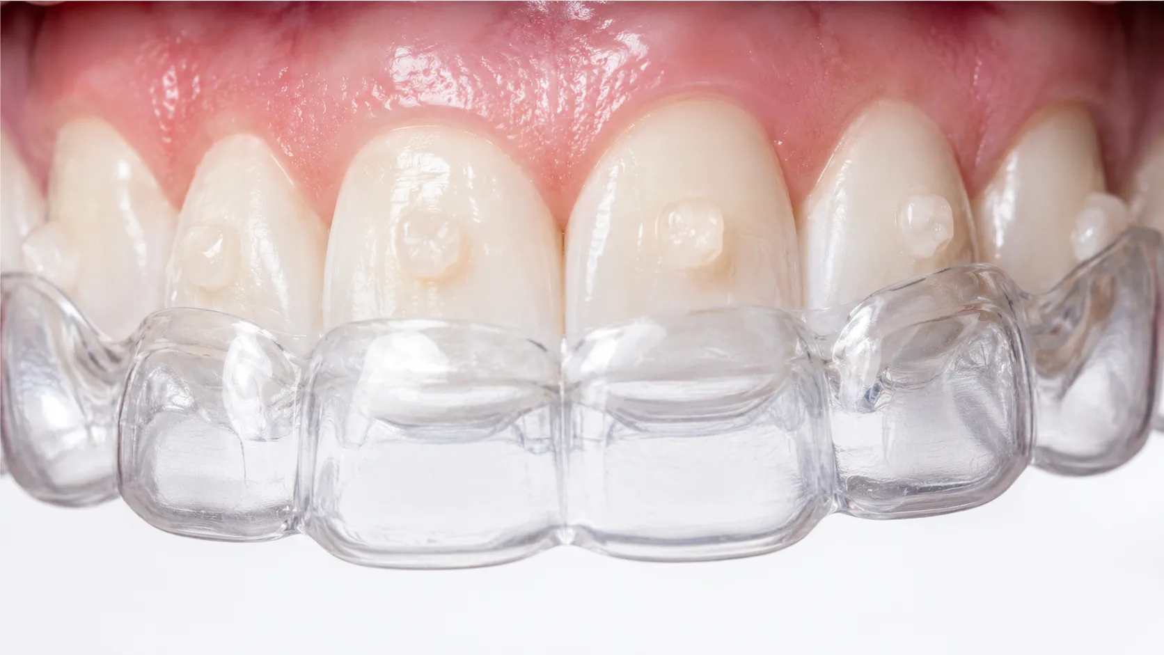 Attachments SmartForce colados nos dentes durante tratamento Invisalign