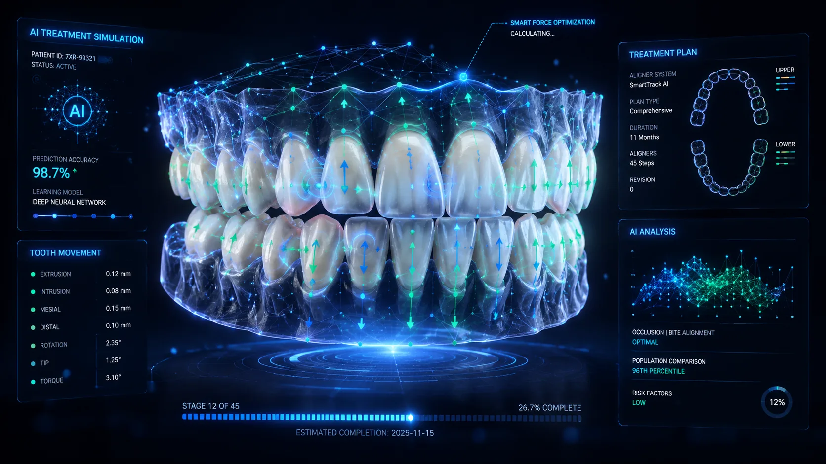 Inteligência artificial analisando dados ortodônticos no ClinCheck