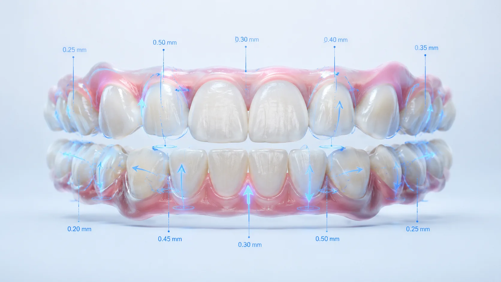 Diagrama biomecânico dos movimentos dentários com alinhadores transparentes