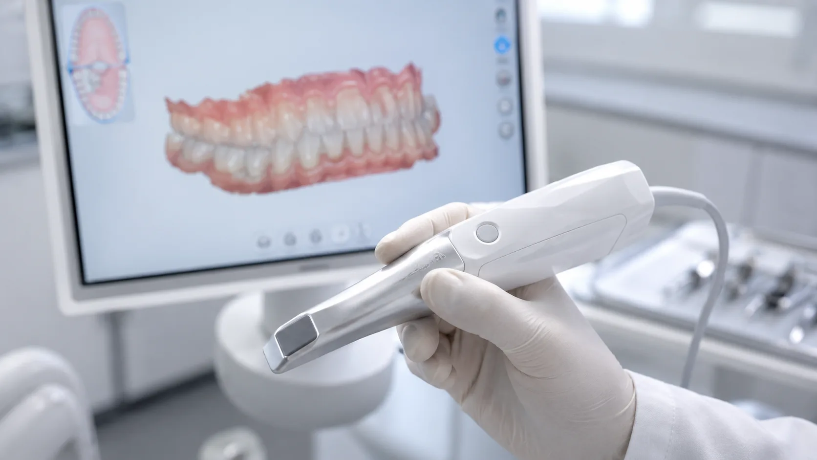 Scanner iTero Element capturando impressão 3D intraoral