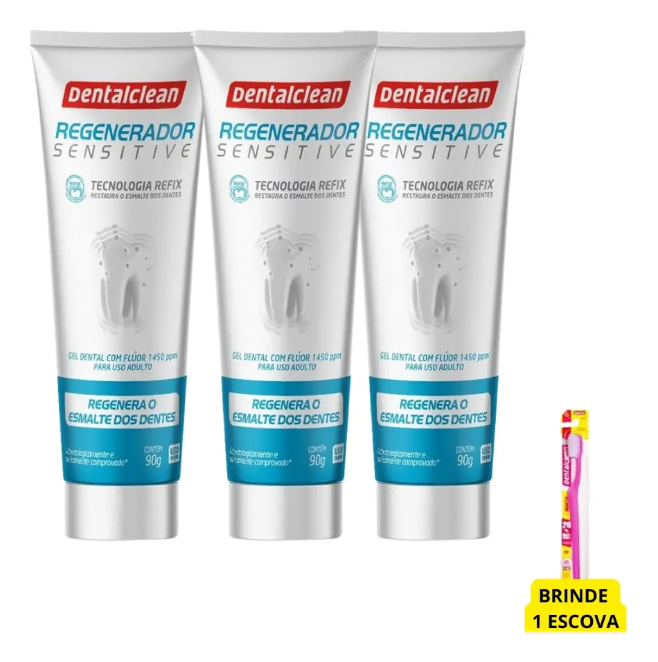 3 Gel Dental 90g Regenerador Sensitive 5 Em 1 Dentalclean