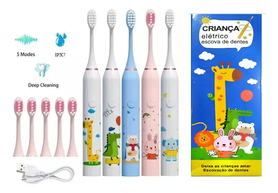 Escova Elétrica Infantil Dental Macia Recarregável USB