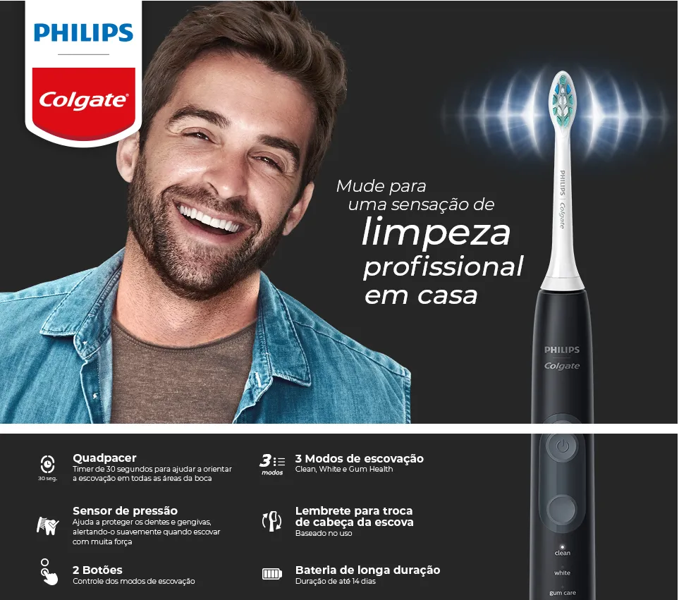 Escova De Dente Elétrica Sonicpro 50 Philips Colgate + 2 Refis
