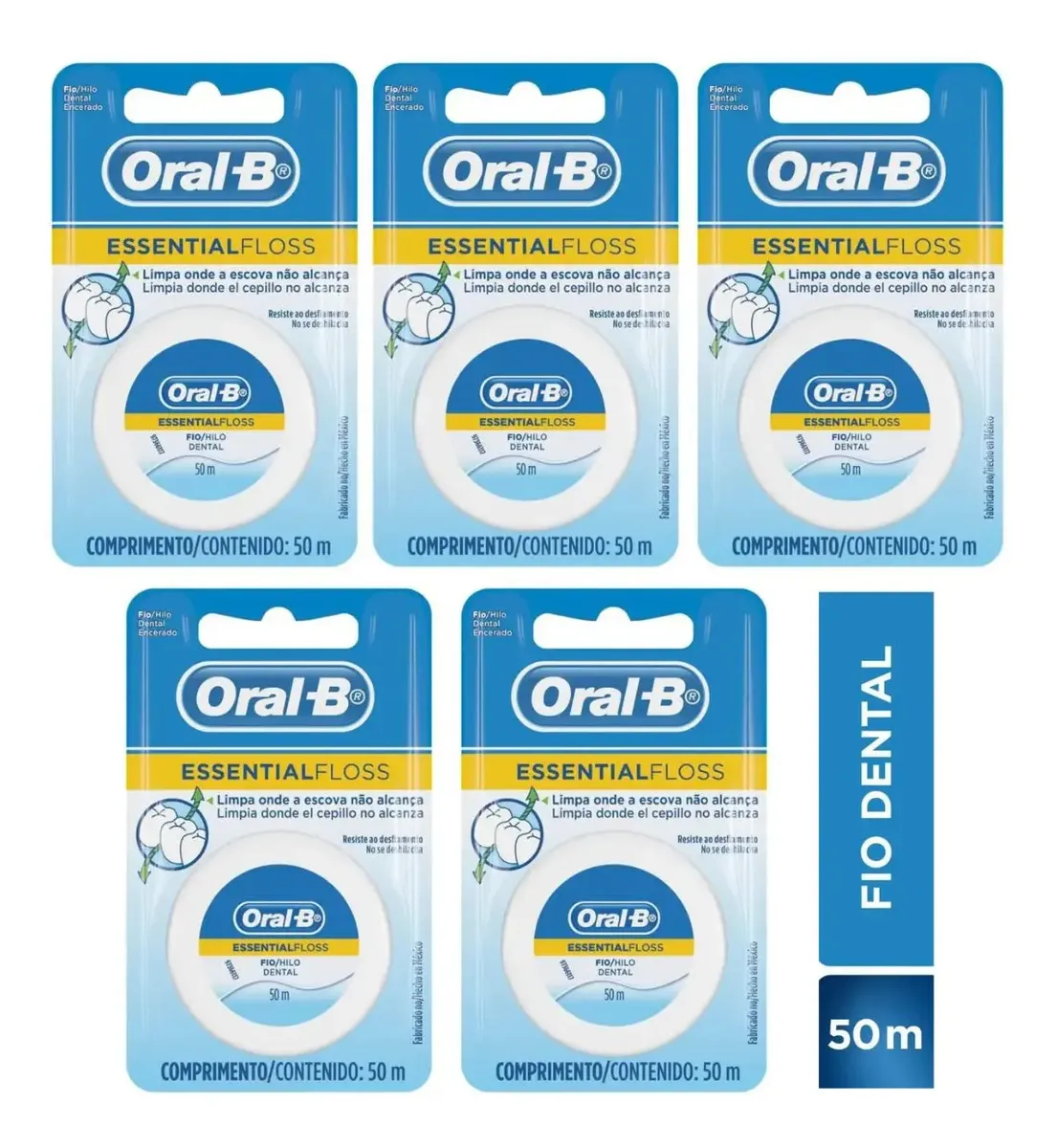 Fio Dental Oral-b Essential Floss 50m Kit Com 5 Unidades
