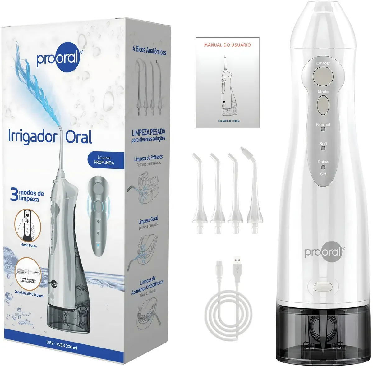 Irrigador Oral Prooral D52 WE3 300ml Bivolt + 3 Bicos