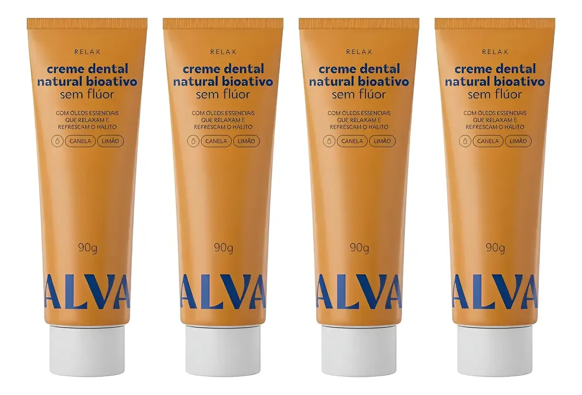 Kit 4 Creme Dental Natural Bioativo Sem Flúor Relax Alva