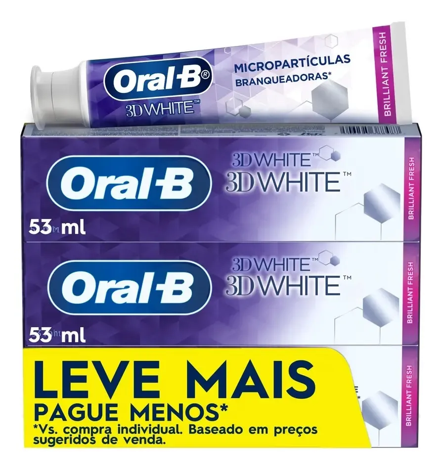 Pasta de Dente Oral-B 3D White Branqueadora, 3 Unidades de 70 g